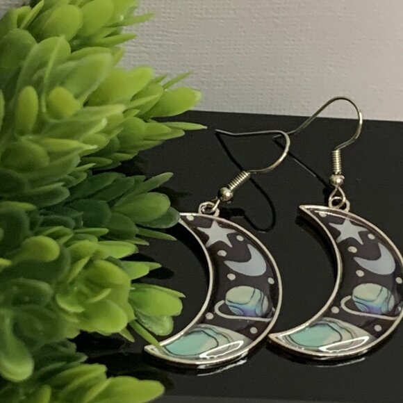 Moon Earring, Science Earring, Planet Earring, Punk Goth Earring, Nature Earring - Picture 1 of 6